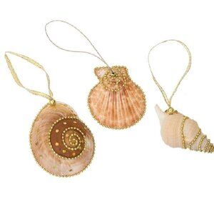 Set of 3 Assorted Christmas Holiday Beaded Seashell Ornaments